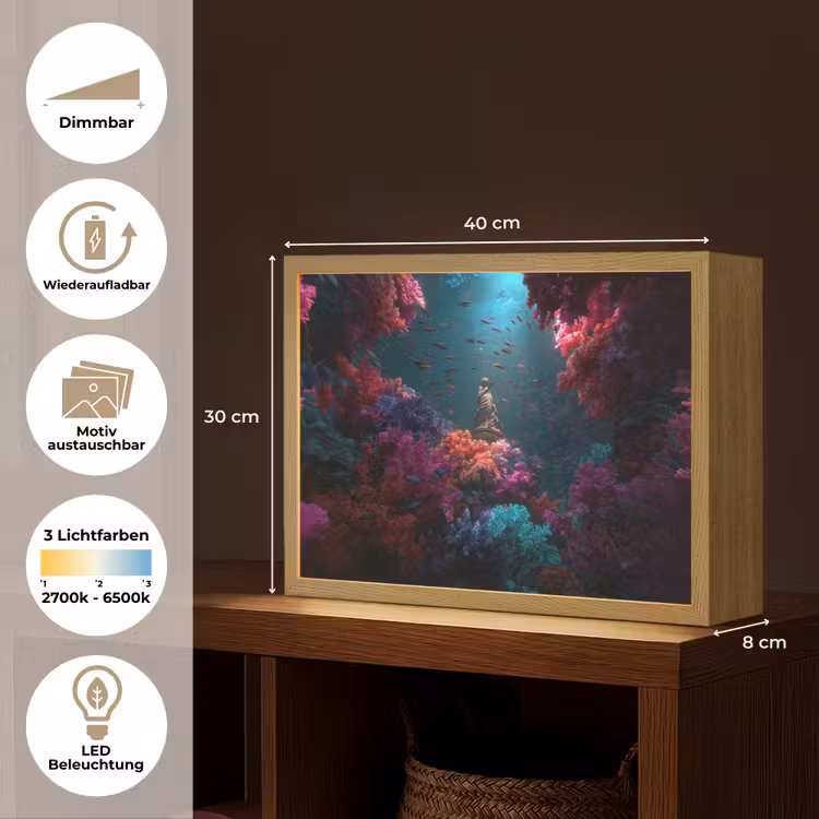 Standbeeld - Zeebodem - Koraal - Kleurrijk Light Box met batterij (Wandlamp) middel -USP_websiteoverzichtDE