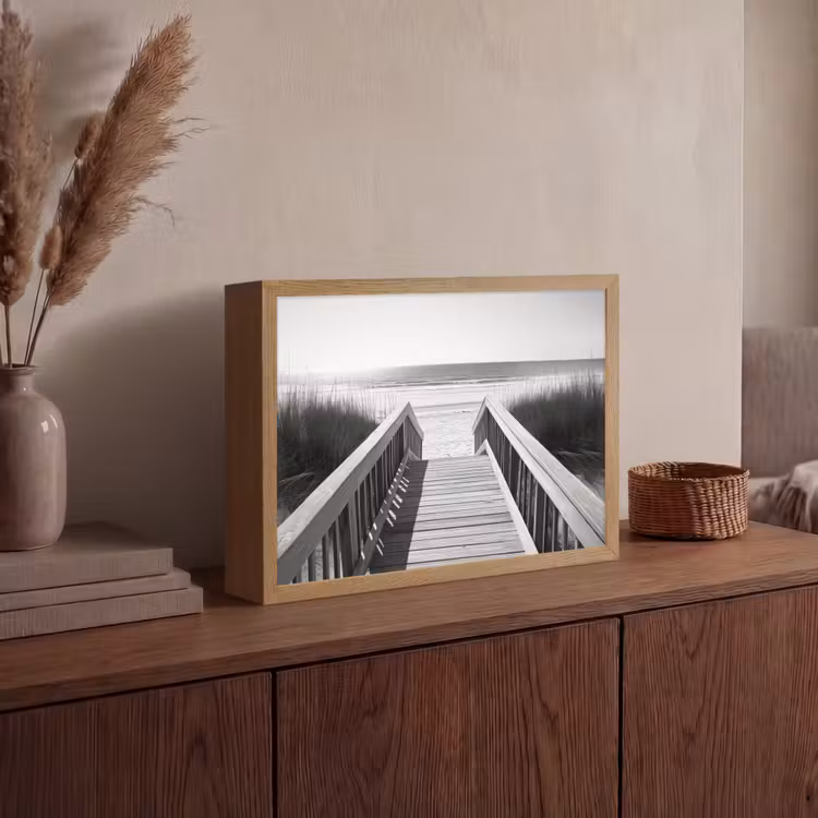 Loopbrug - Hout - Strand - Zee Light Box met batterij (Wandlamp) middel -sfeer2