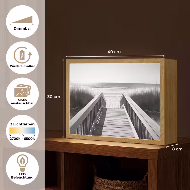 Loopbrug - Hout - Strand - Zee Light Box met batterij (Wandlamp) middel -USP_websiteoverzichtDE