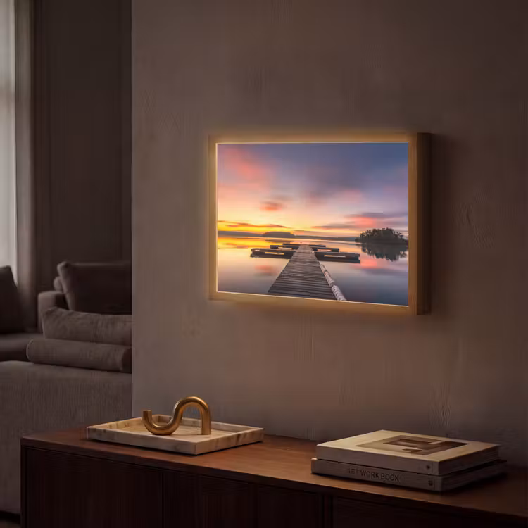 Steiger - Zonsondergang - Water - Zee - Reflectie Light Box met batterij (Wandlamp) middel -sfeer1