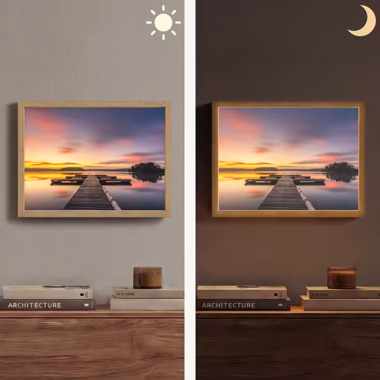 Steiger - Zonsondergang - Water - Zee - Reflectie Light Box met batterij (Wandlamp) middel -sfeer3