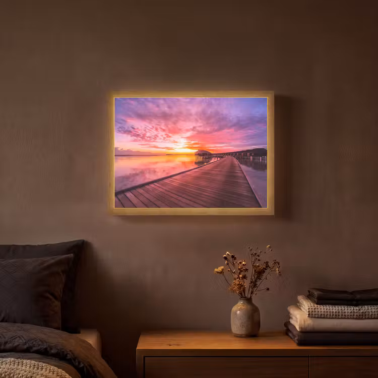 Steiger - Water - Zon - Roze - Horizon Light Box met batterij (Wandlamp) middel -sfeer4