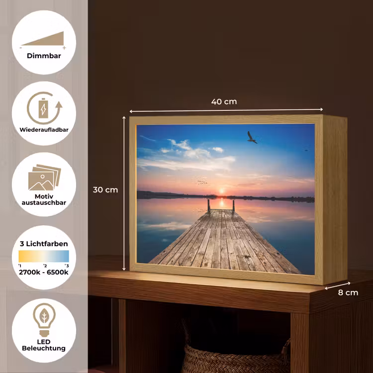 Steiger - Water - Zonsondergang - Roze - Horizon Light Box met batterij (Wandlamp) middel -USP_websiteoverzichtDE