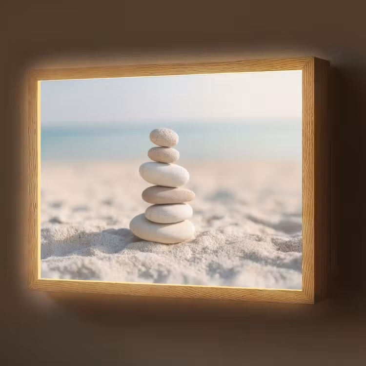 Stenen - Stapel - Zand - Zee Light Box met batterij (Wandlamp) middel -z3d_website