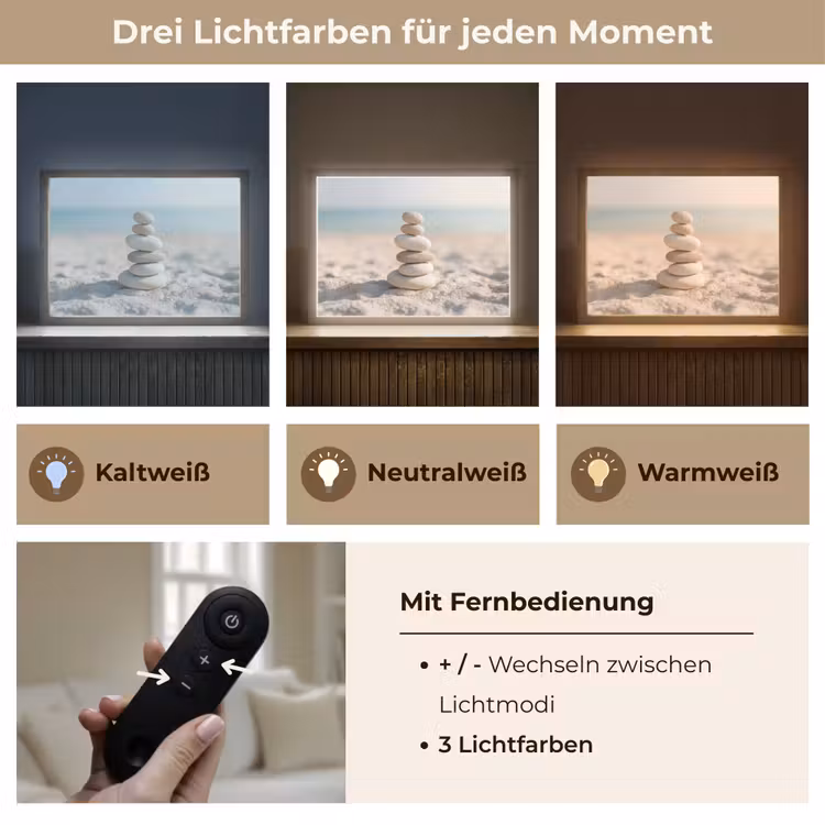 Stenen - Stapel - Zand - Zee Light Box met batterij (Wandlamp) middel -USP_lichtkleurDE