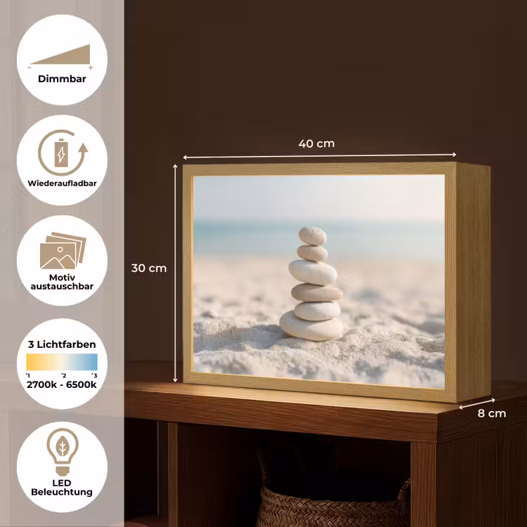 Stenen - Stapel - Zand - Zee Light Box met batterij (Wandlamp) middel -USP_websiteoverzichtDE