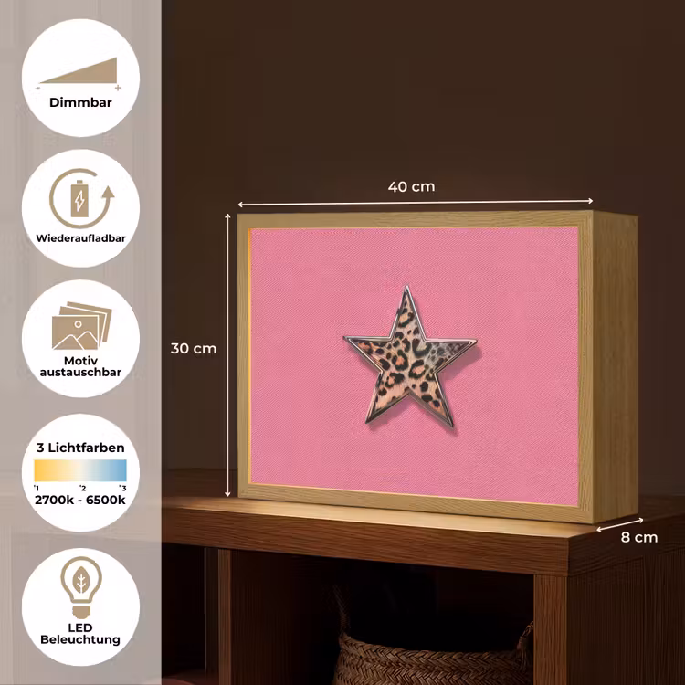 Ster - Luipaard - Print - Roze Light Box met batterij (Wandlamp) middel -USP_websiteoverzichtDE