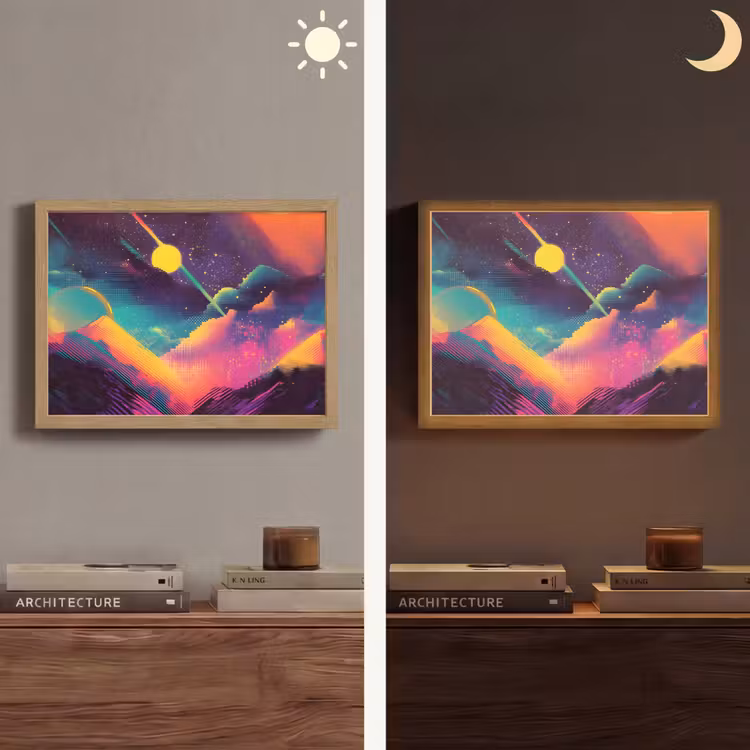 Sterren - Bergen - Kleurrijk Light Box met batterij (Wandlamp) middel -sfeer3