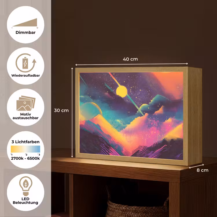 Sterren - Bergen - Kleurrijk Light Box met batterij (Wandlamp) middel -USP_websiteoverzichtDE