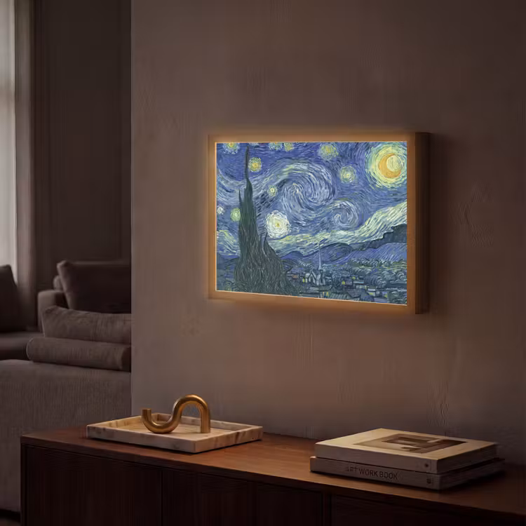 Sterrennacht - Schilderij - Oude meesters - Vincent van Gogh Light Box met batterij (Wandlamp) middel -sfeer1