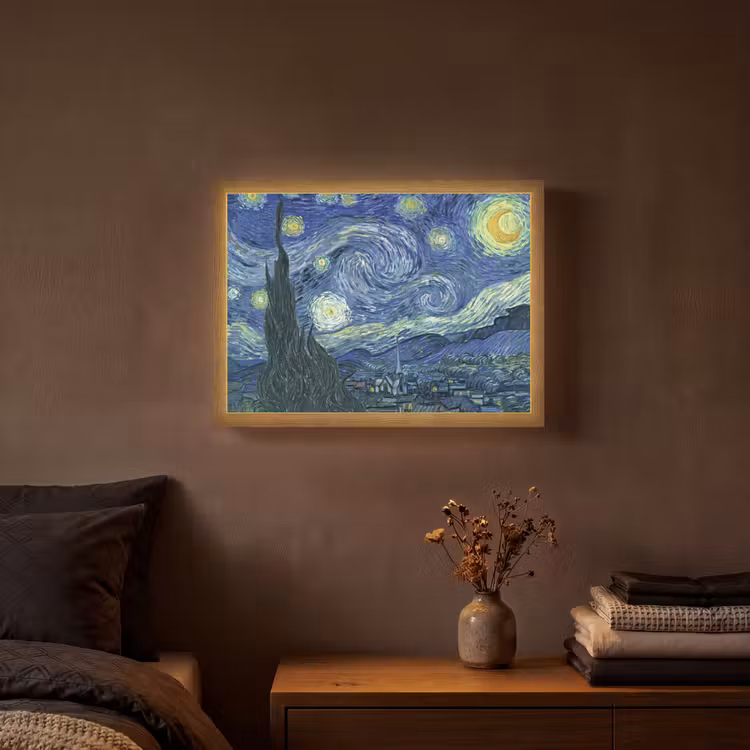 Sterrennacht - Schilderij - Oude meesters - Vincent van Gogh Light Box met batterij (Wandlamp) middel -sfeer4
