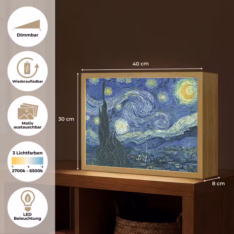 Sterrennacht - Schilderij - Oude meesters - Vincent van Gogh Light Box met batterij (Wandlamp) middel -USP_websiteoverzichtDE