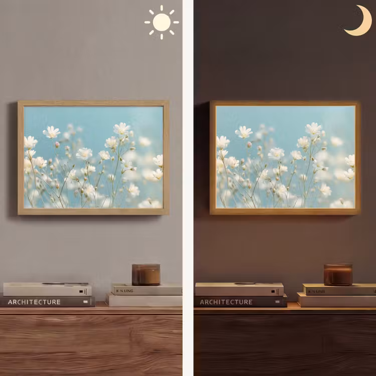 Stängel – Blumen – Luft – Weiß Light Box met batterij (Wandlamp) middel -sfeer3
