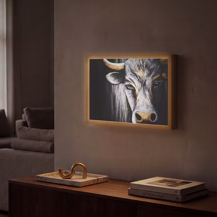 Stier - Hoorns - Snuit - Goud Light Box met batterij (Wandlamp) middel -sfeer1