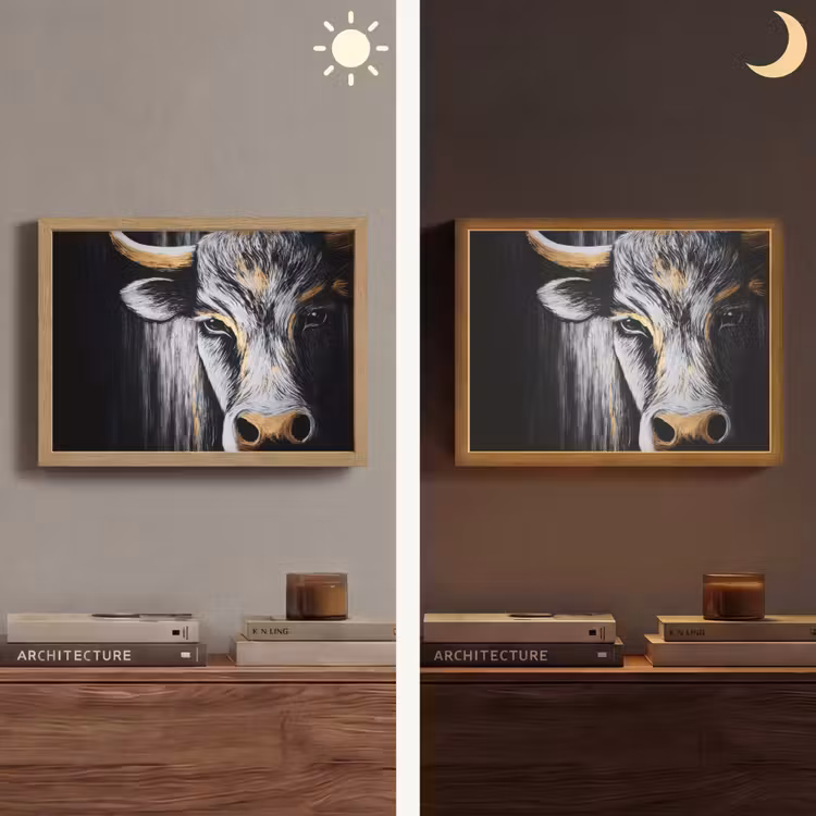 Stier - Hoorns - Snuit - Goud Light Box met batterij (Wandlamp) middel -sfeer3