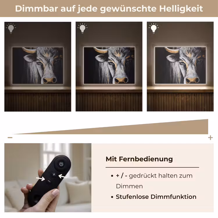 Stier - Hoorns - Snuit - Goud Light Box met batterij (Wandlamp) middel -USP_dimbaarDE