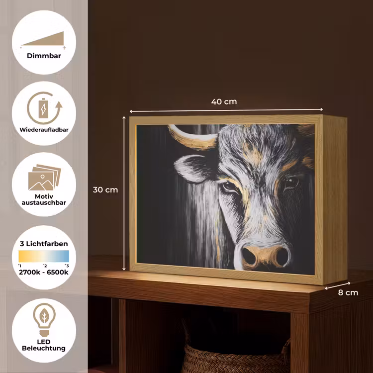 Stier - Hoorns - Snuit - Goud Light Box met batterij (Wandlamp) middel -USP_websiteoverzichtDE