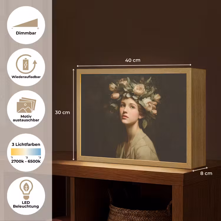 Bloemenstilte - Vrouw - Portret Light Box met batterij (Wandlamp) middel -USP_websiteoverzichtDE
