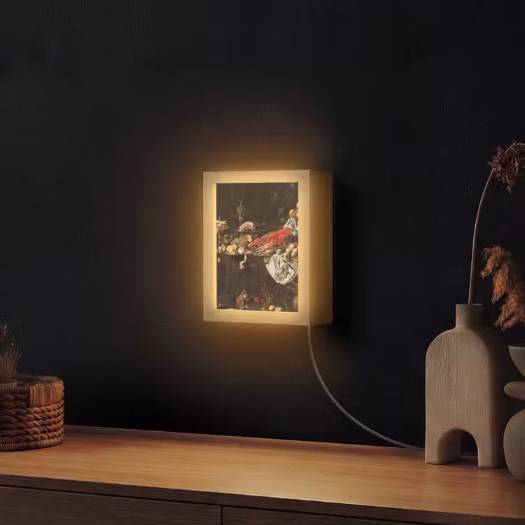 Pronkstilleven - Adriaen van Utrecht - Olieverf Light Box met kabel (Wandlamp) klein -sfeer1