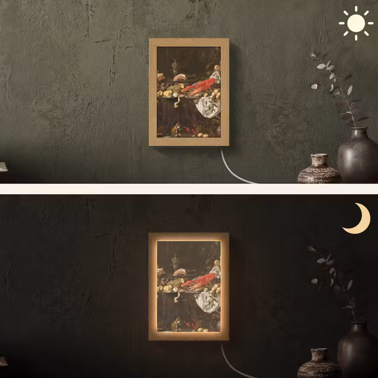 Pronkstilleven - Adriaen van Utrecht - Olieverf Light Box met kabel (Wandlamp) klein -sfeer3