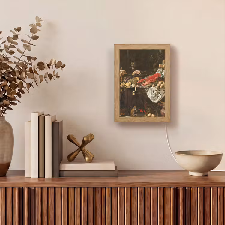 Pronkstilleven - Adriaen van Utrecht - Olieverf Light Box met kabel (Wandlamp) klein -sfeer2