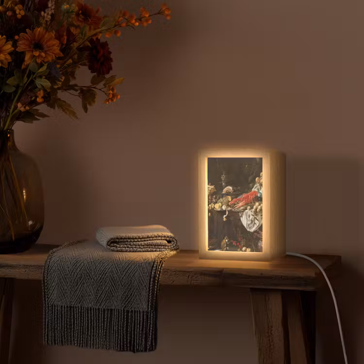 Pronkstilleven - Adriaen van Utrecht - Olieverf Light Box met kabel (Wandlamp) klein -sfeer4