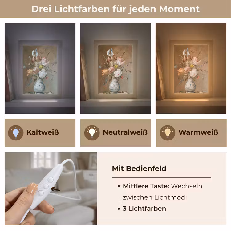 Bloemstilleven - Balthasar van der Ast - Oude Meesters Light Box met kabel (Wandlamp) klein -USP_lichtkleurDE
