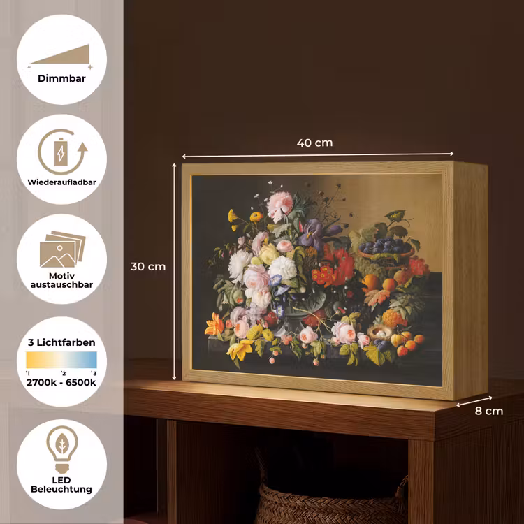 Stilleven met bloemen en fruit - Kunstwerk - Oude meesters Light Box met batterij (Wandlamp) middel -USP_websiteoverzichtDE