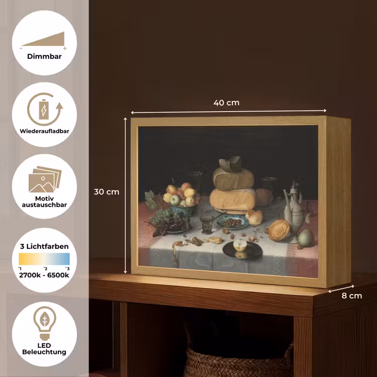 Stilleven met kazen - Kunstwerk - Oude meesters Light Box met batterij (Wandlamp) middel -USP_websiteoverzichtDE