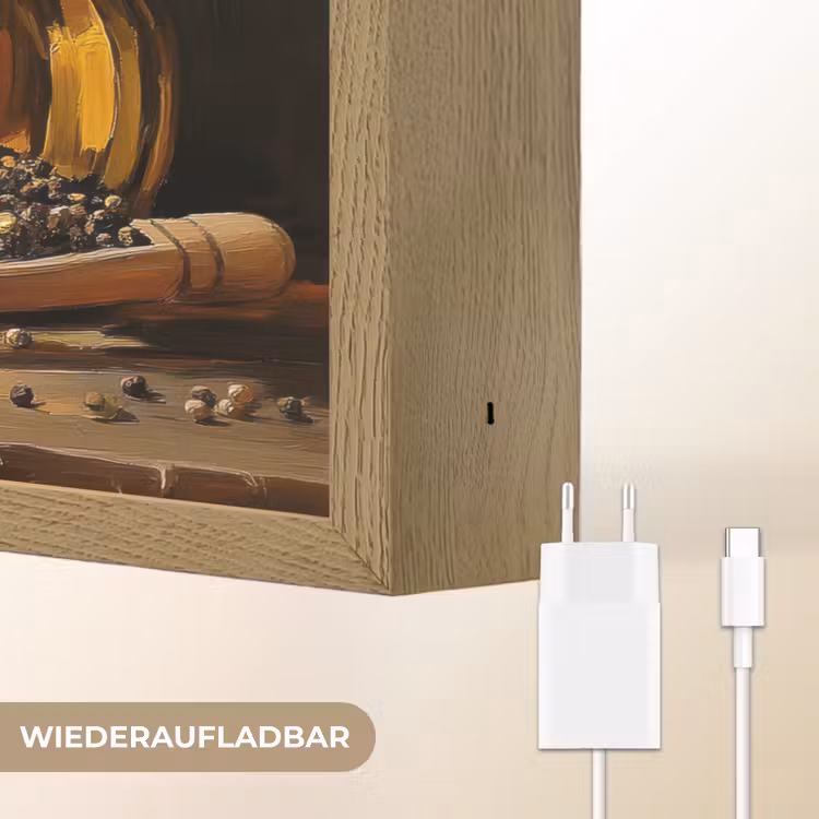 Stilleven - Olijfolie - Knoflook - Kruiden Light Box met batterij (Wandlamp) middel -USP_websiteoplaadbaarDE