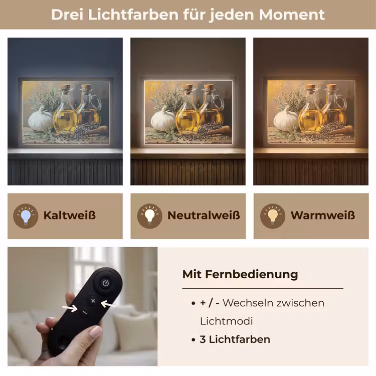 Stilleven - Olijfolie - Knoflook - Kruiden Light Box met batterij (Wandlamp) middel -USP_lichtkleurDE