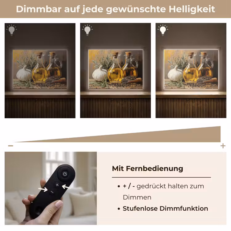 Stilleven - Olijfolie - Knoflook - Kruiden Light Box met batterij (Wandlamp) middel -USP_dimbaarDE