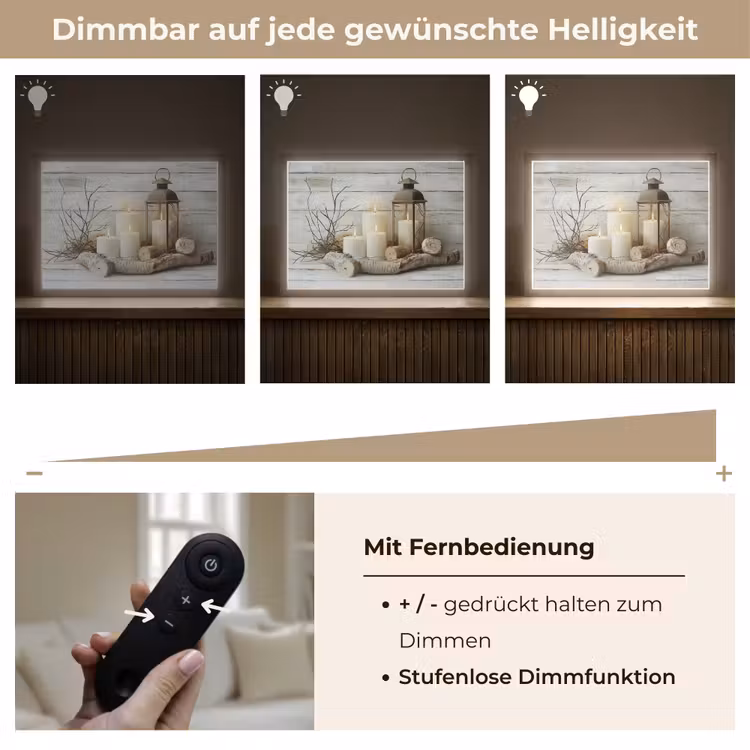 Stilleven - Wit - Kaarsen - Rustiek - Natuur Light Box met batterij (Wandlamp) middel -USP_dimbaarDE