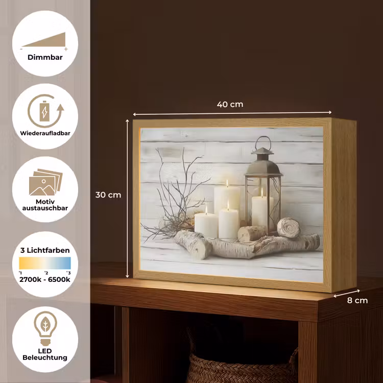 Stilleven - Wit - Kaarsen - Rustiek - Natuur Light Box met batterij (Wandlamp) middel -USP_websiteoverzichtDE
