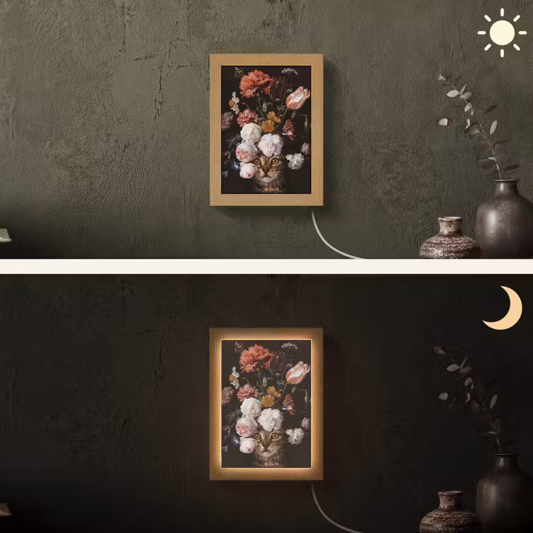 Stilleven met bloemen - Jan Davidsz de Heem - Kat Light Box met kabel (Wandlamp) klein -sfeer3