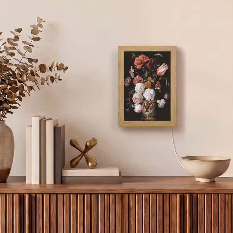 Stilleven met bloemen - Jan Davidsz de Heem - Kat Light Box met kabel (Wandlamp) klein -sfeer2