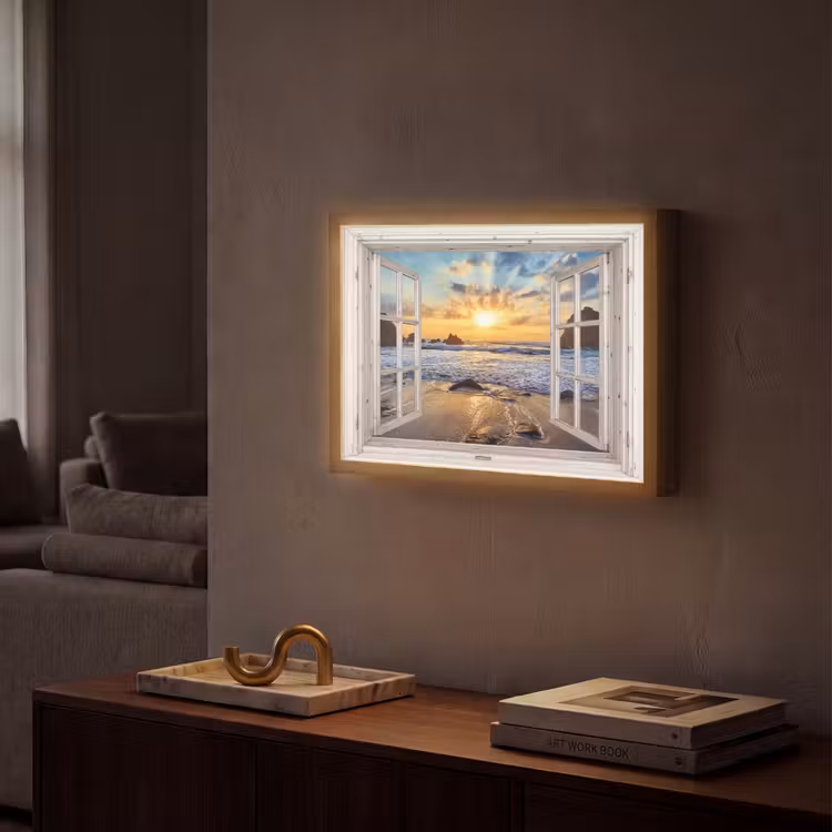 Strand - Doorkijk - Zonsondergang - Landschap - Zee - Natuur Light Box met batterij (Wandlamp) middel -sfeer1
