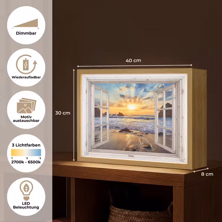 Strand - Doorkijk - Zonsondergang - Landschap - Zee - Natuur Light Box met batterij (Wandlamp) middel -USP_websiteoverzichtDE