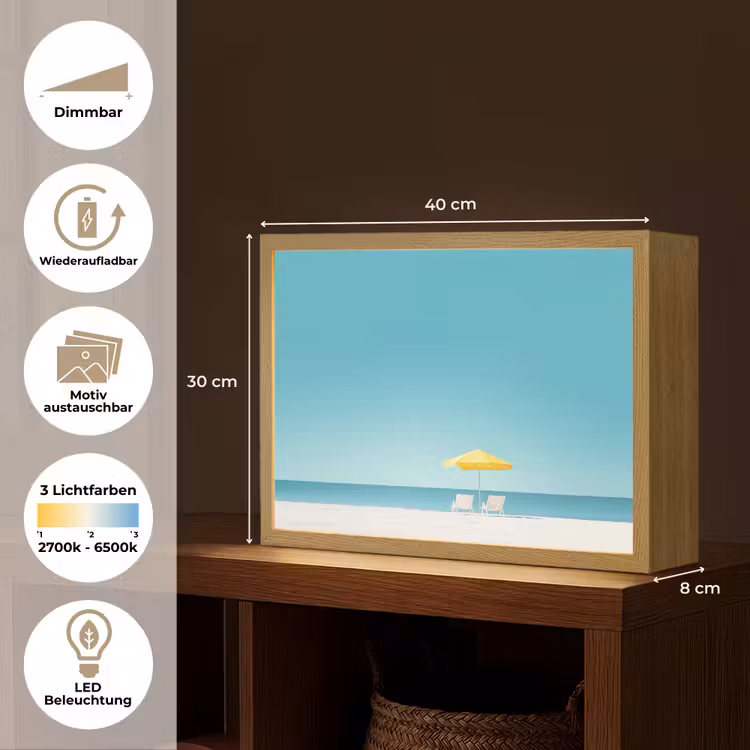 Strand - Blauwe lucht - Geel - Parasol Light Box met batterij (Wandlamp) middel -USP_websiteoverzichtDE