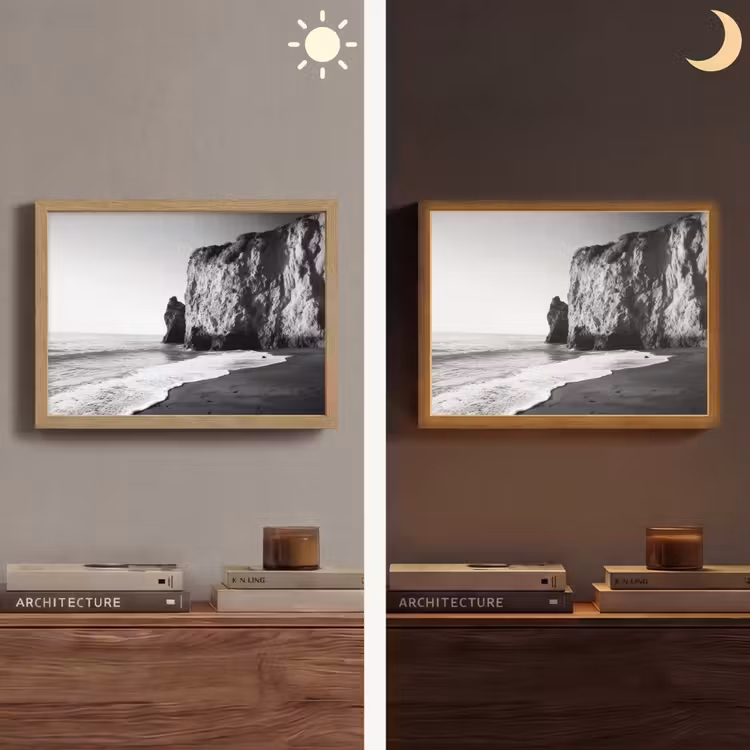Strand - Klif - Golven - Voetstappen Light Box met batterij (Wandlamp) middel -sfeer3