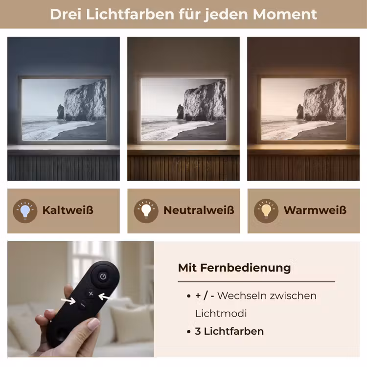 Strand - Klif - Golven - Voetstappen Light Box met batterij (Wandlamp) middel -USP_lichtkleurDE