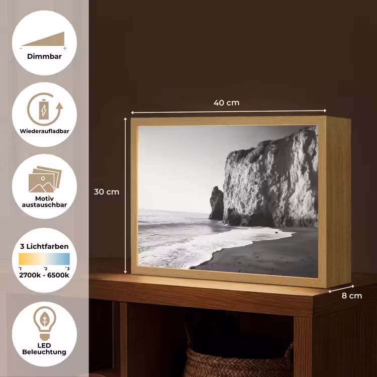 Strand - Klif - Golven - Voetstappen Light Box met batterij (Wandlamp) middel -USP_websiteoverzichtDE