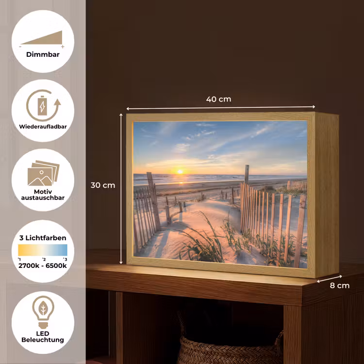 Strand - Zee - Duin - Zonsondergang - Landschap Light Box met batterij (Wandlamp) middel -USP_websiteoverzichtDE