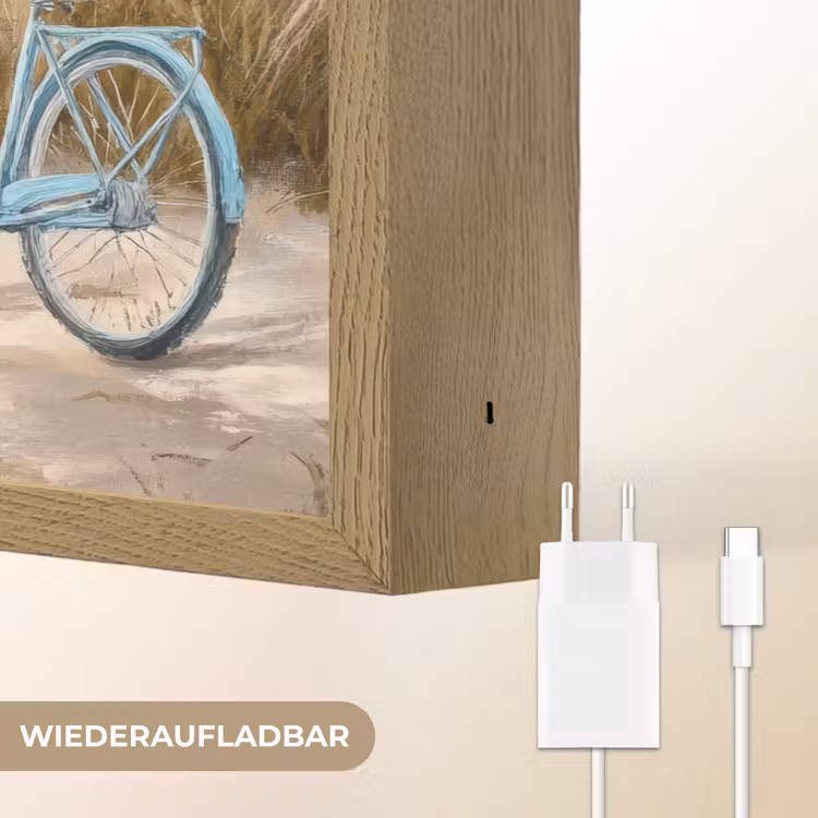 Strand - Zee - Fiets - Vintage - Bloemen Light Box met batterij (Wandlamp) middel -USP_websiteoplaadbaarDE