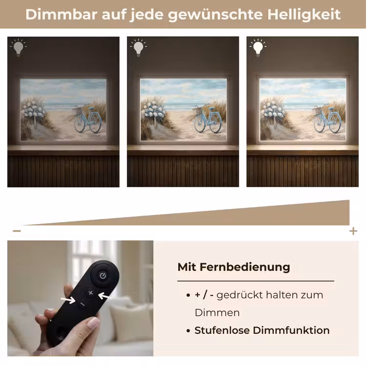 Strand - Zee - Fiets - Vintage - Bloemen Light Box met batterij (Wandlamp) middel -USP_dimbaarDE