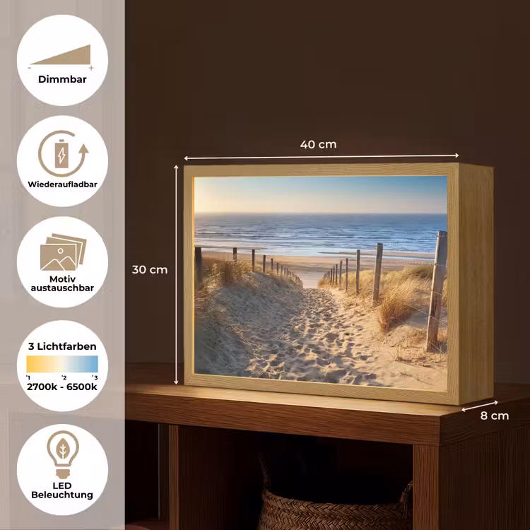 Strand - Zee - Nederland - Duinen - Zon Light Box met batterij (Wandlamp) middel -USP_websiteoverzichtDE