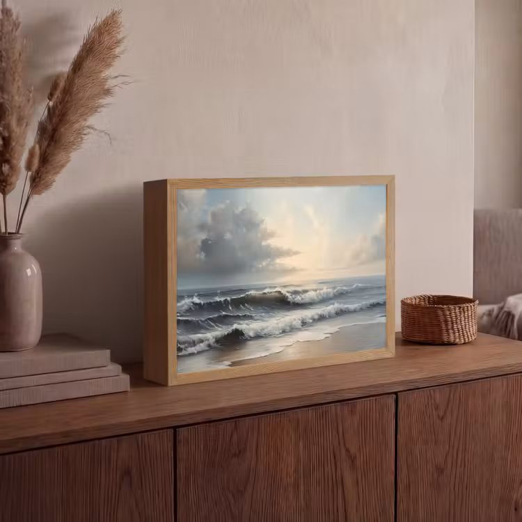 Strand - Zee - Zonsondergang Light Box met batterij (Wandlamp) middel -sfeer2