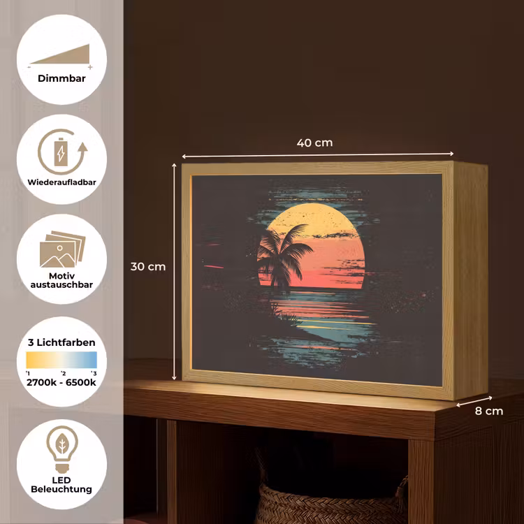 Strand - Minimalistisch - Zon - Oranje Light Box met batterij (Wandlamp) middel -USP_websiteoverzichtDE