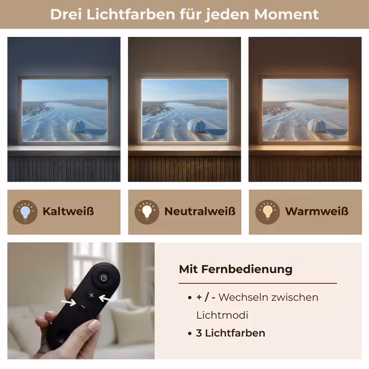 Strand - Schild - Water - Blauw Light Box met batterij (Wandlamp) middel -USP_lichtkleurDE