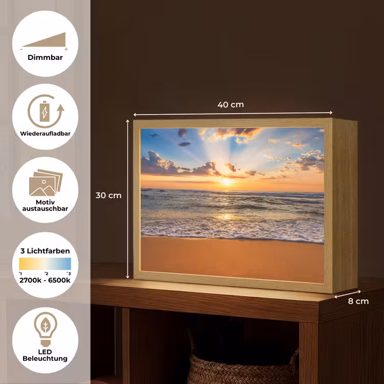 Strand - Zonsondergang - Zee - Wolken - Horizon Light Box met batterij (Wandlamp) middel -USP_websiteoverzichtDE